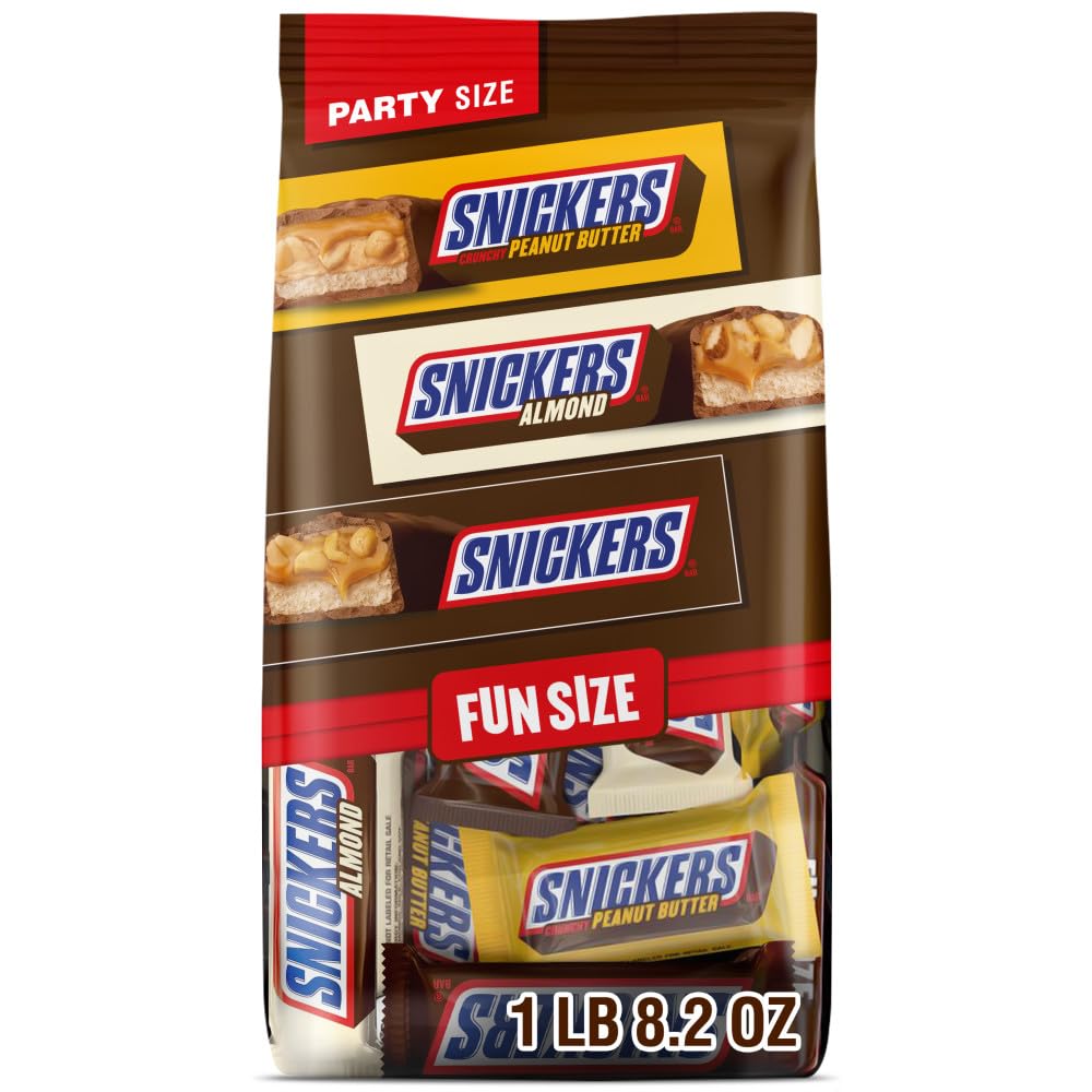 SNICKERS Original, Peanut Butter & Almond Fun Size Milk Chocolate Candy Bars Variety Assortment, Party Size, 24.02 Oz Bulk Bag