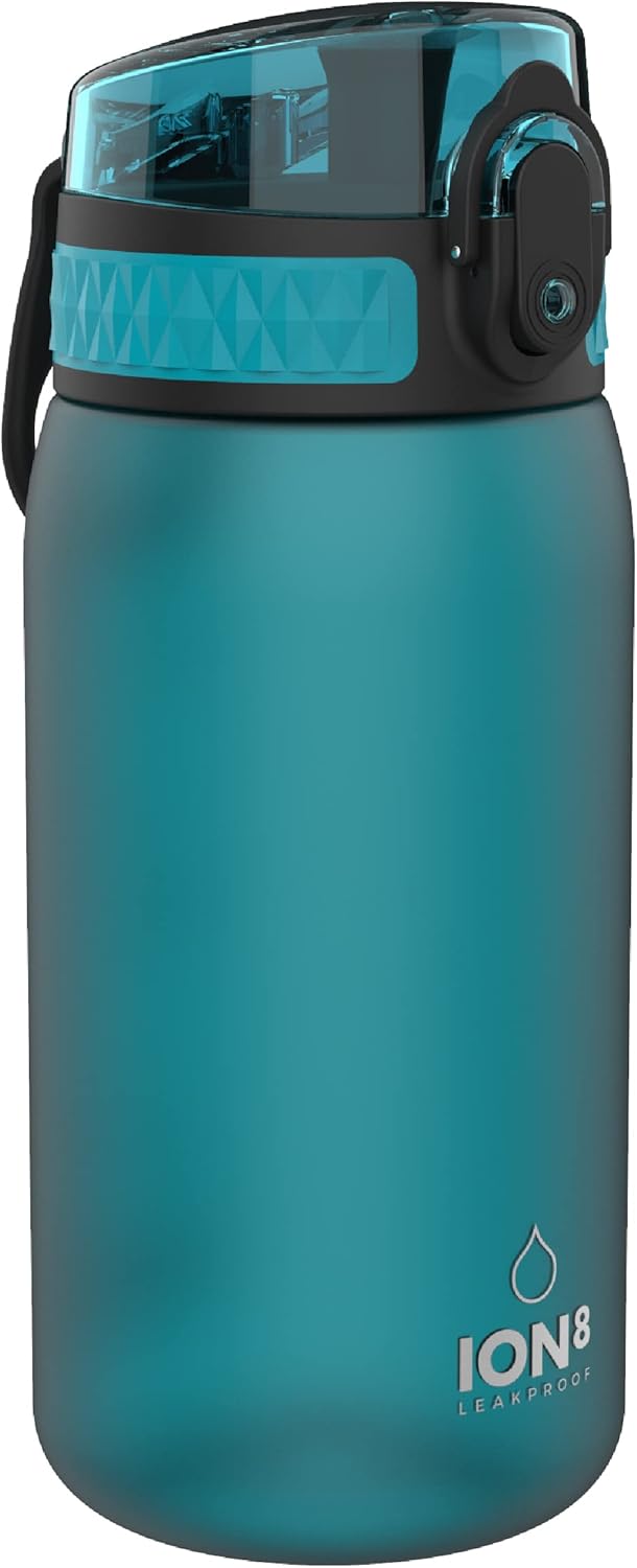 Ion8 Kids Water Bottle, 350 ml/12 oz, Leak Proof, Easy to Open, Secure Lock, Dishwasher Safe, BPA Free, Carry Handle, Hygienic Flip Cover, Easy Clean, Odour Free, Carbon Neutral