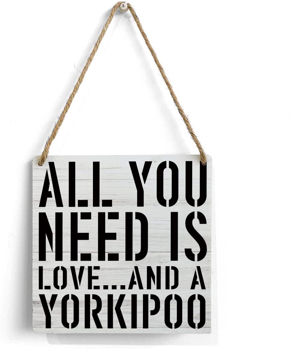 mmiishe Yorkipoo Mom Wooden Sign Home Wall Decor 7 X 7 Inch All You Need is Love and a Yorkipoo Wood Rustic Hanging Sign