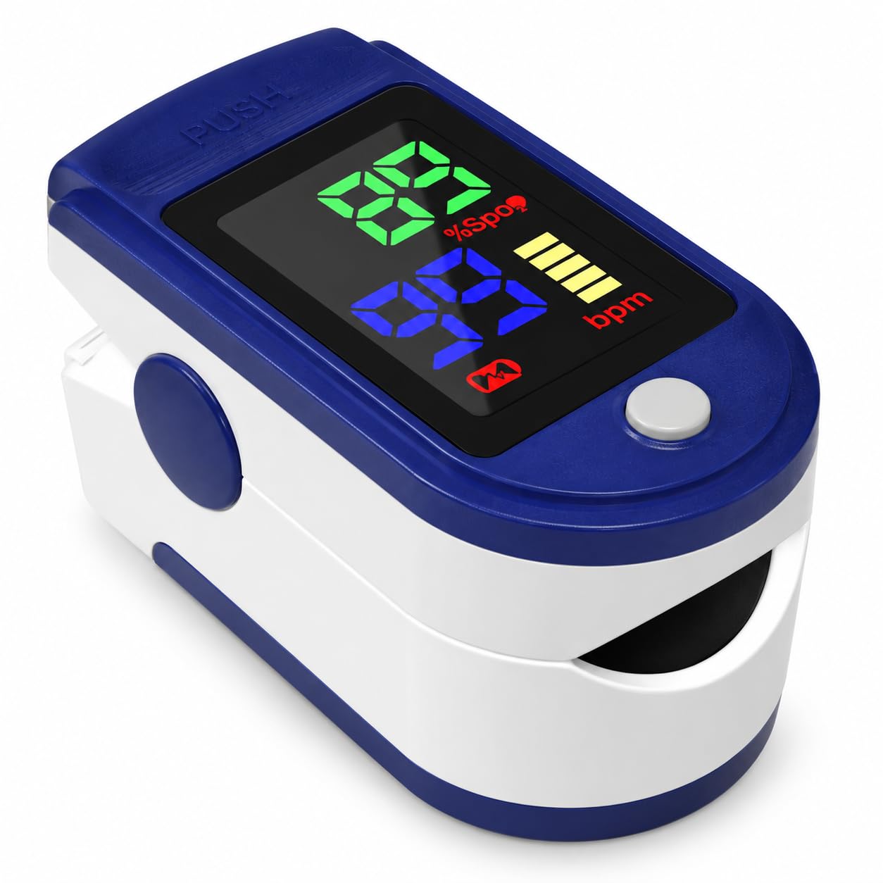 INDOTEAM Fingertip Pulse Oximeter with LED Display and Lanyard, SpO2 Blood Oxygen Saturation and Pulse Rate Monitor, One-Button Operation, Navy Blue