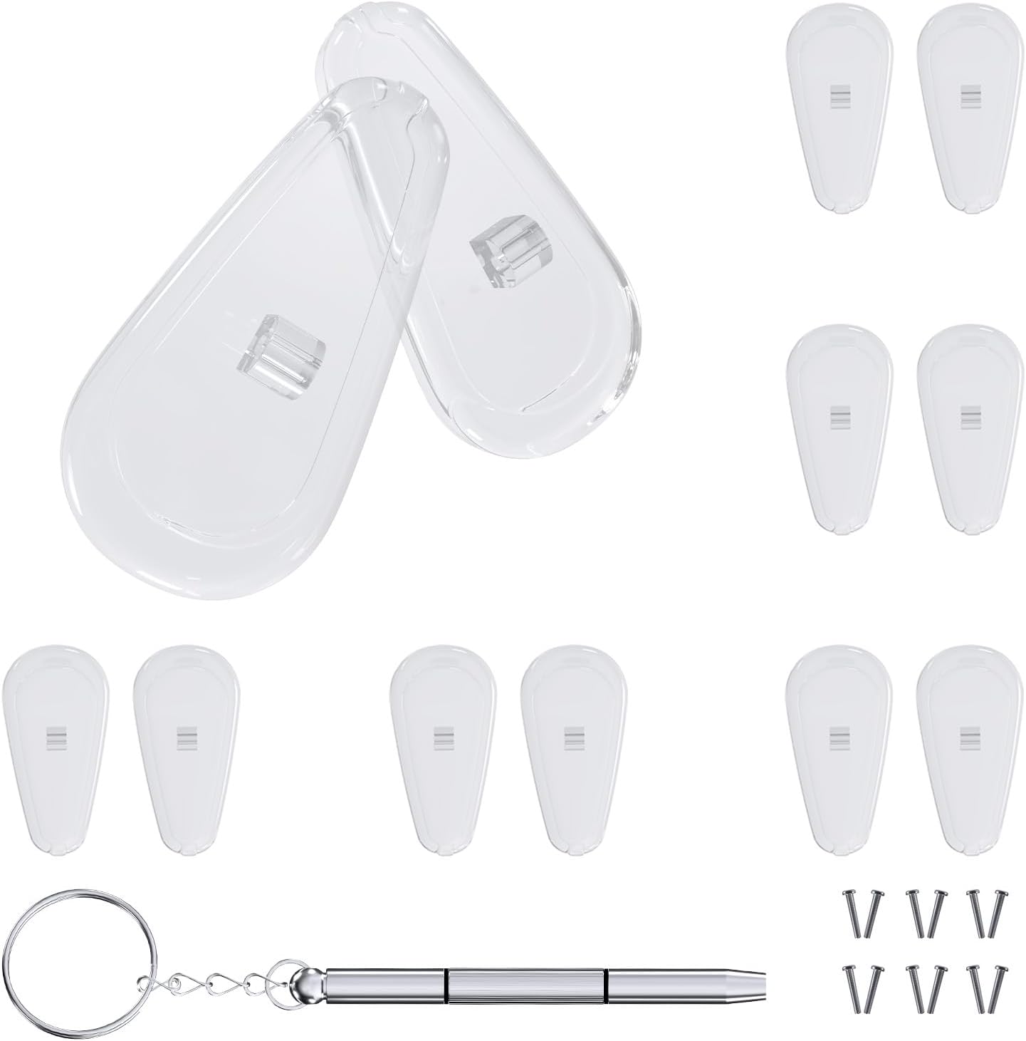 MMOBIEL 6 Pair Universal Nose Pads Replacement 15mm Screw-in Soft Silicone Air Chamber Anti-Slip Nose Pad Cushion Incl. Screws and Micro Screwdriver - Clear
