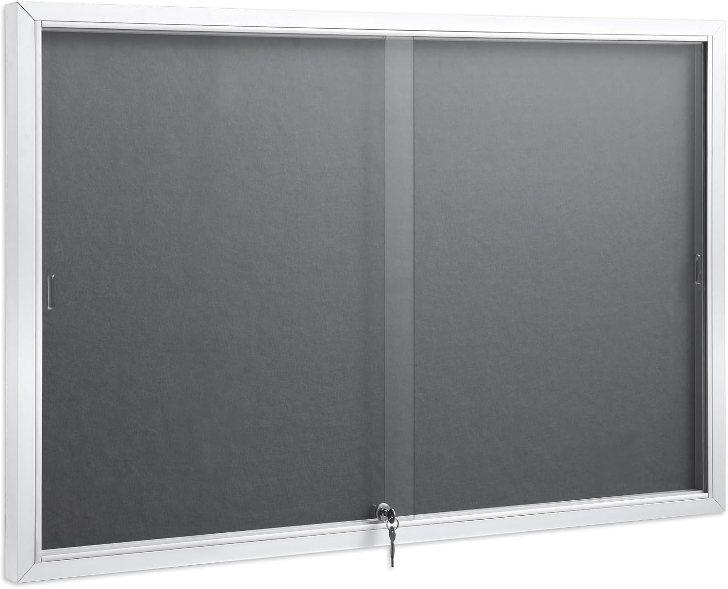 SWANCROWN Glass Enclosed Bulletin Board 48"x32", Locking Message Board with Sliding Glass Doors for Indoor Use, Grey Fabric
