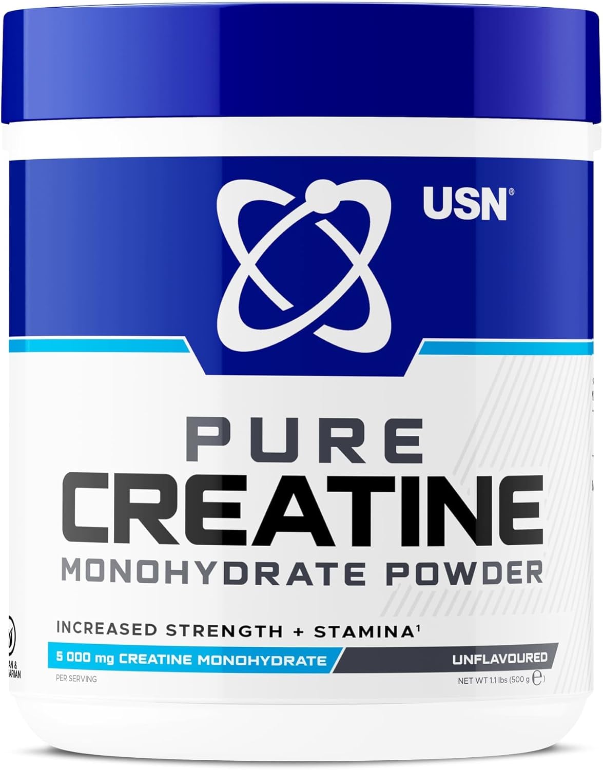 USN Micronized Creatine Monohydrate Powder, Unflavoured - 500g, Energy Drink for High Intensity Training, Muscle Growth, 100% Micronized Creatine Powder for Intra Workouts, Dietary Supplement