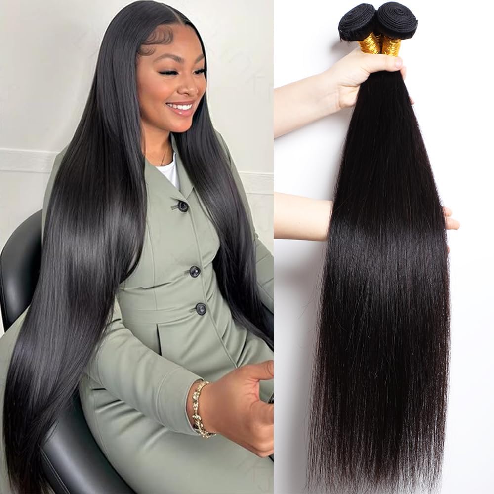 PerisModa Straight Bundles Human Hair Bundles 12A Grade 100% Unprocessed Brazilian Virgin Hair Bundles Straight Weave Bundles Human Hair Extension Quick Wave Bundles for Women (20 22 24 Inch)