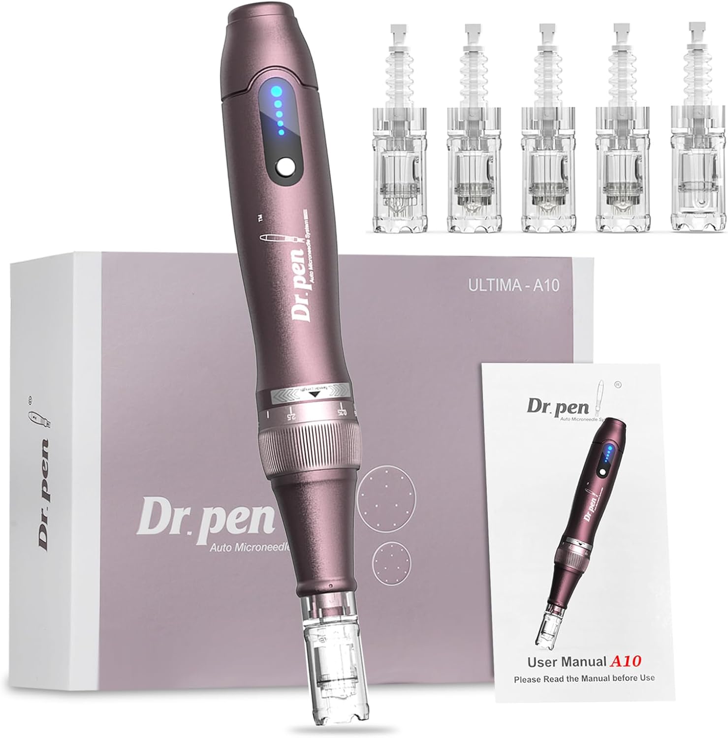 Dr.pen A10 Microneedling Pen - Dr.pen Microneedling with 5Pcs Microneedling Cartridges(12/24/36/42/Nano-R), Professional Microneedling Improving Wrinkles Scars Hair Loss