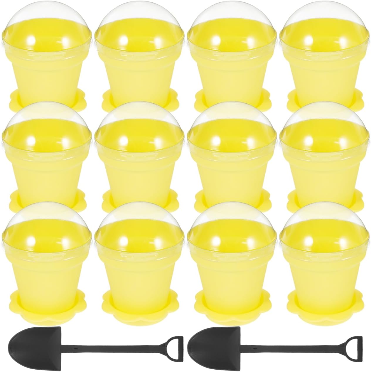 MAGICLULU 20Pack Plastic Dessert Cups Flower Pot Dessert Cups with Lids Spoons for Cakes Pudding Mousse Ice Cream Ideal for Parties and Events 3.14 x 4.32Inch