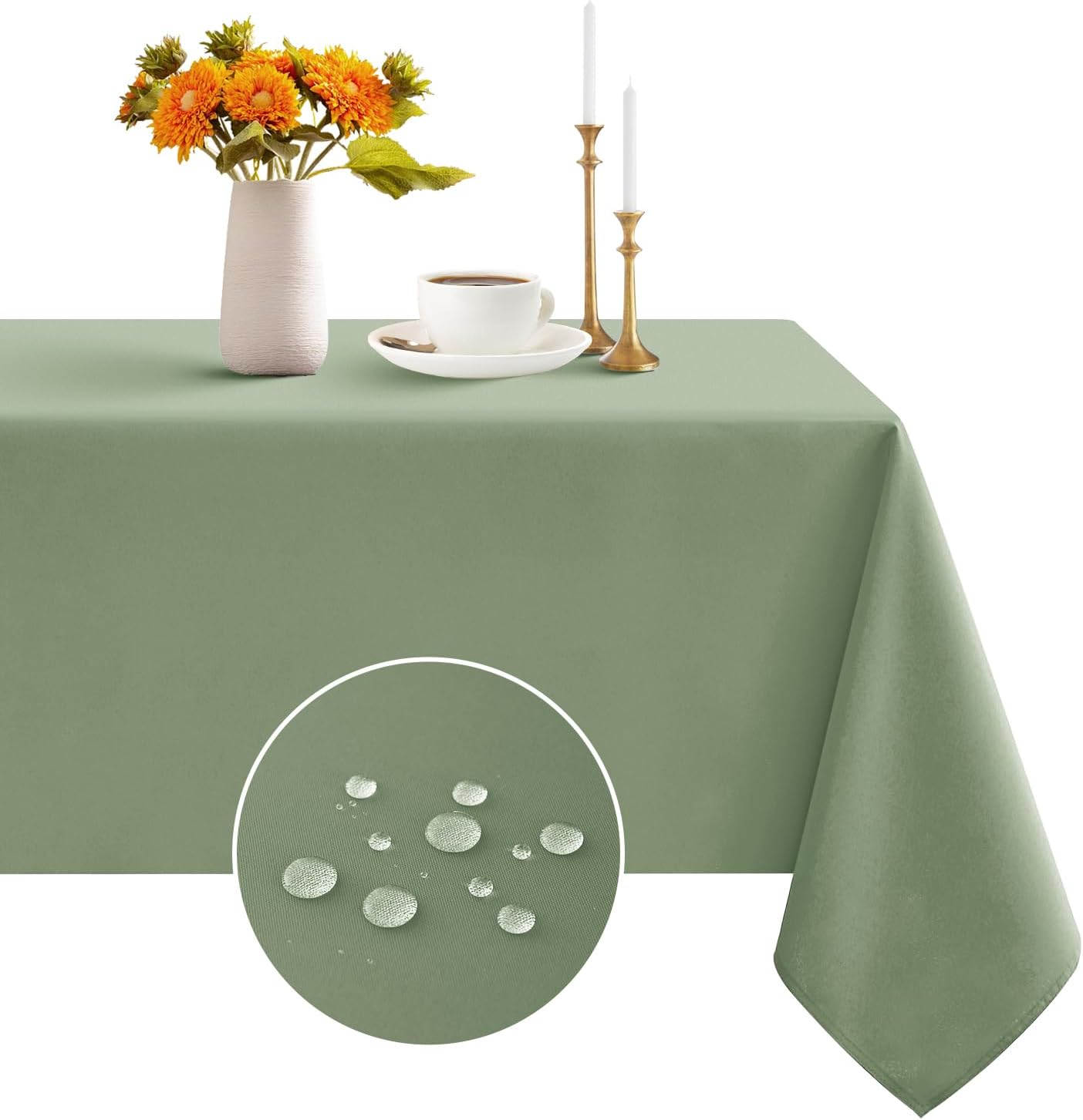 Romanstile Sage Green Table Cloth Wipe Clean Rectangular 140x200 cm, Wipeable water resistant Tablecloth,Dining Table Cover for Kitchen Outdoor Garden Table,decorations for Sommer Spring,55x78 inch