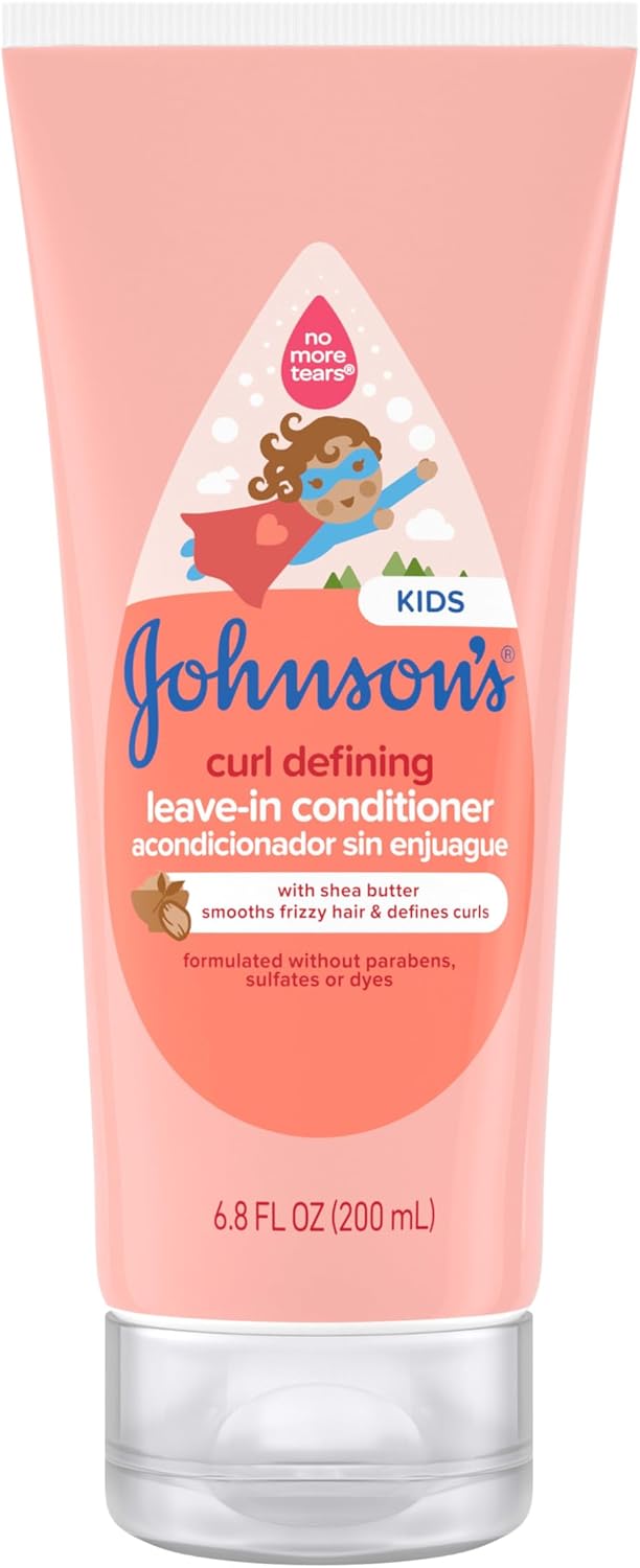 Johnson's Kids' Curl Defining Leave-In Conditioner with Shea Butter, Smooths Frizz & Defines Waves & Curls for 24 Hours, Hypoallergenic, 6.8 fl. oz