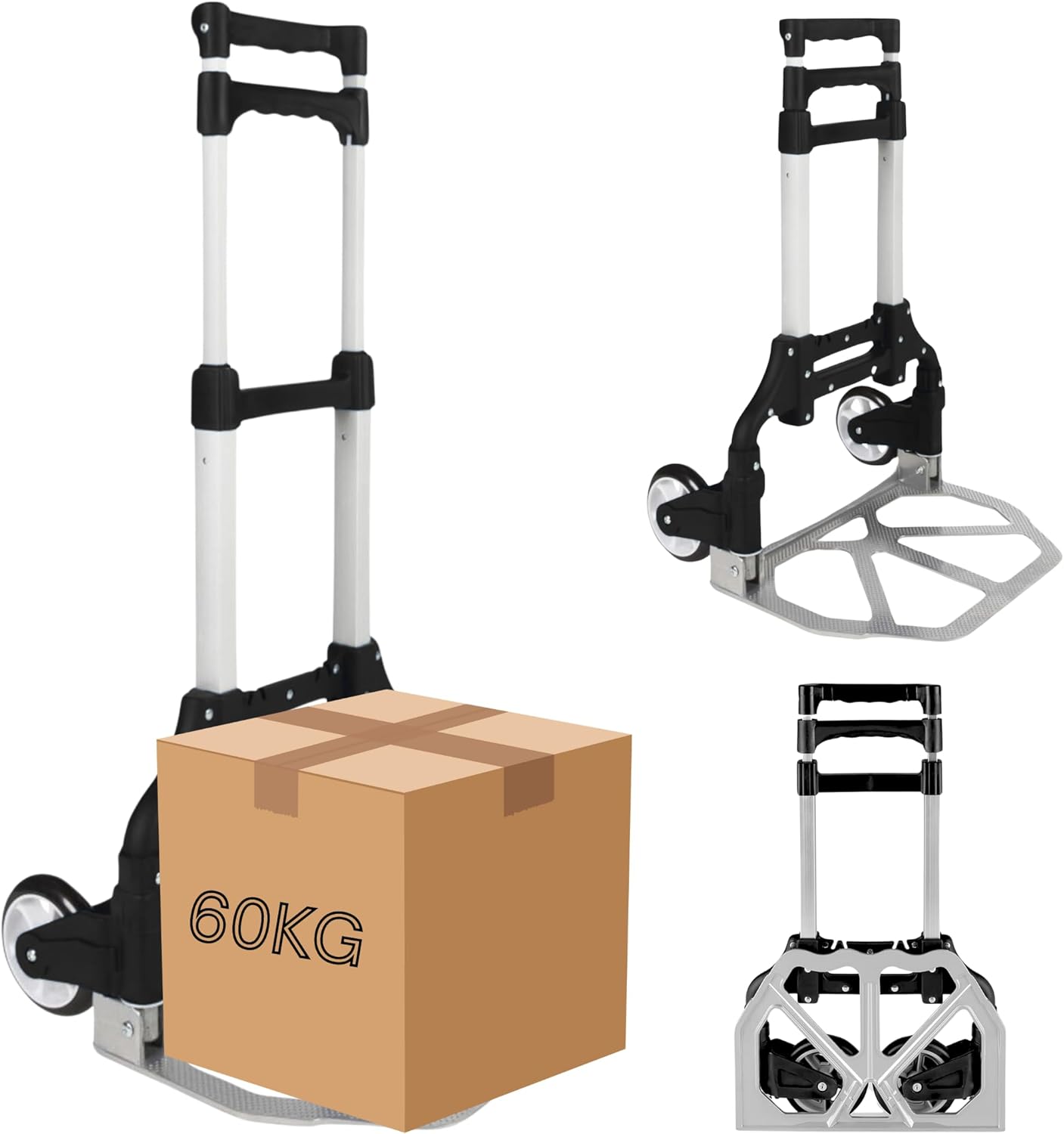 Trendi Heavy Duty Folding Hand Truck - Aluminum Trolley with 60KG Capacity, Multi-Purpose Sack Barrow, Foldable Shopping Trolley for Camping, Garden, Pallet & Transport on Wheels