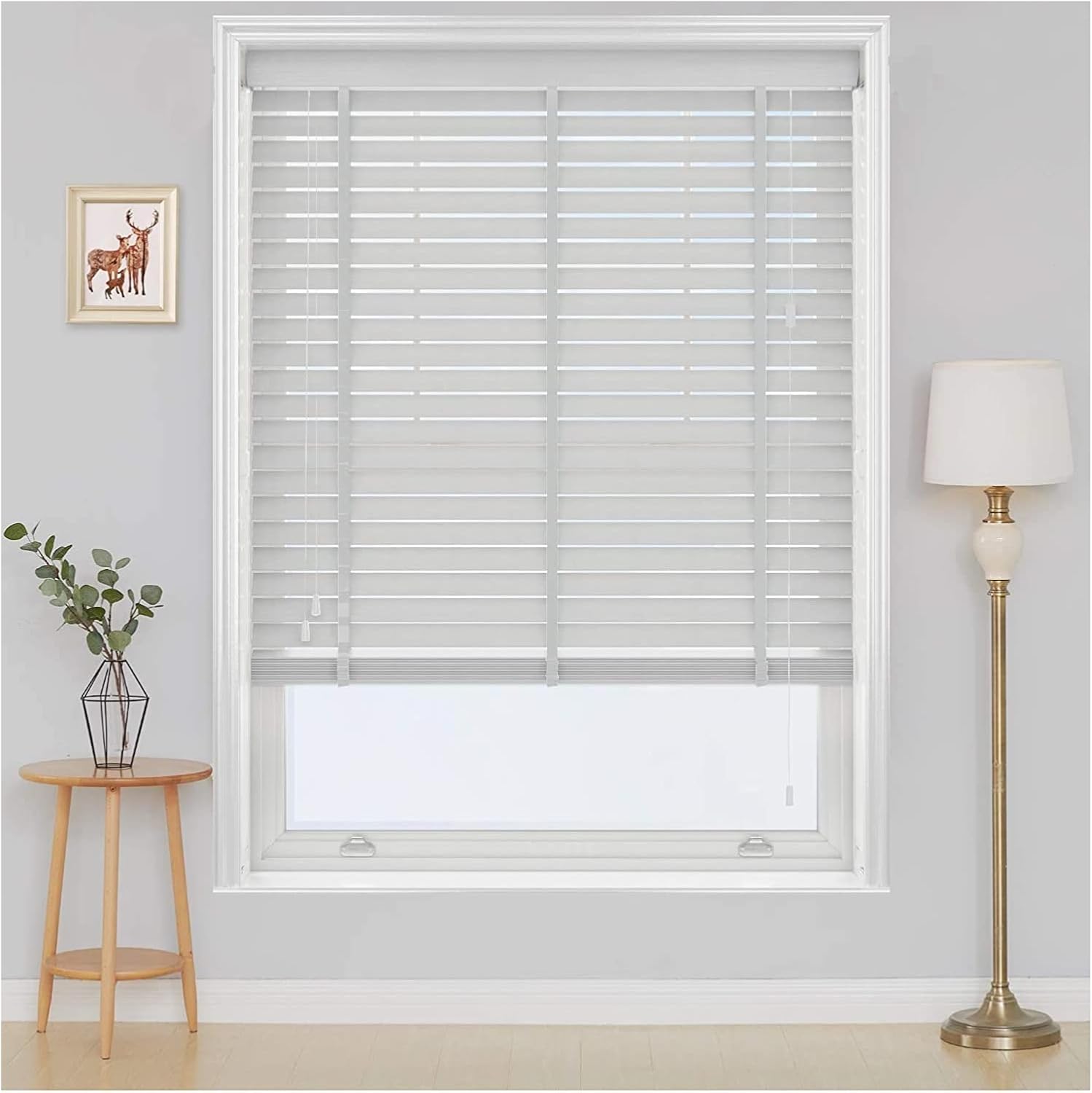 90 x 150cm White Tape Design Faux wood window Venetian Blinds, Child Safe - 50MM Slats