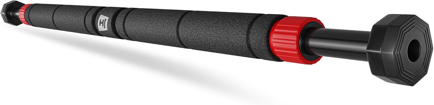 Hop-Sport HS-M050DP Adjustable Doorway Pull-Up Bar, Telescopic Door Frame Chin-Up Bar 65-100 cm, 8-Point Pressure System, 150 kg Max Load Black/Red