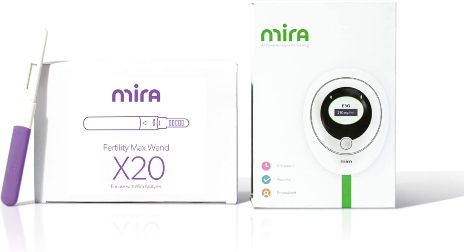 Mira Fertility MAX Starter Kit, Predict & Confirm Ovulation + 6 Day Fertility Window, Mira Analyzer, 20 Mira Max Wands to Track Actual E3G, LH, & Progesterone (PdG) Levels + Mira App Included
