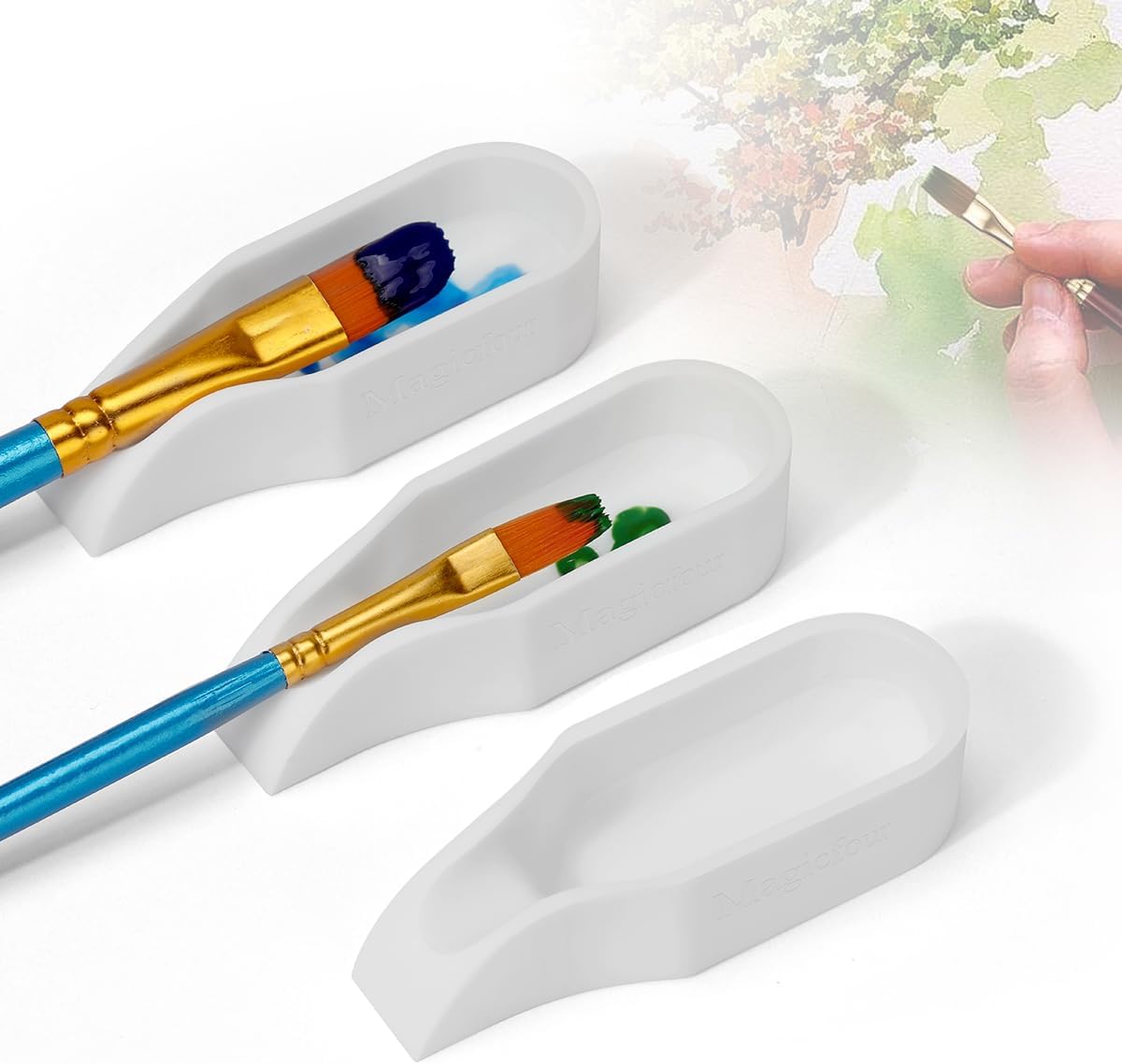 Magicfour Silicone Paint Brush Rest Holder for Watercolor Oil Acrylic Painting Brush, 3 Pcs Artist Brush Holder Caddy Organizer Solution for Painting Accessories- Space Saving Design