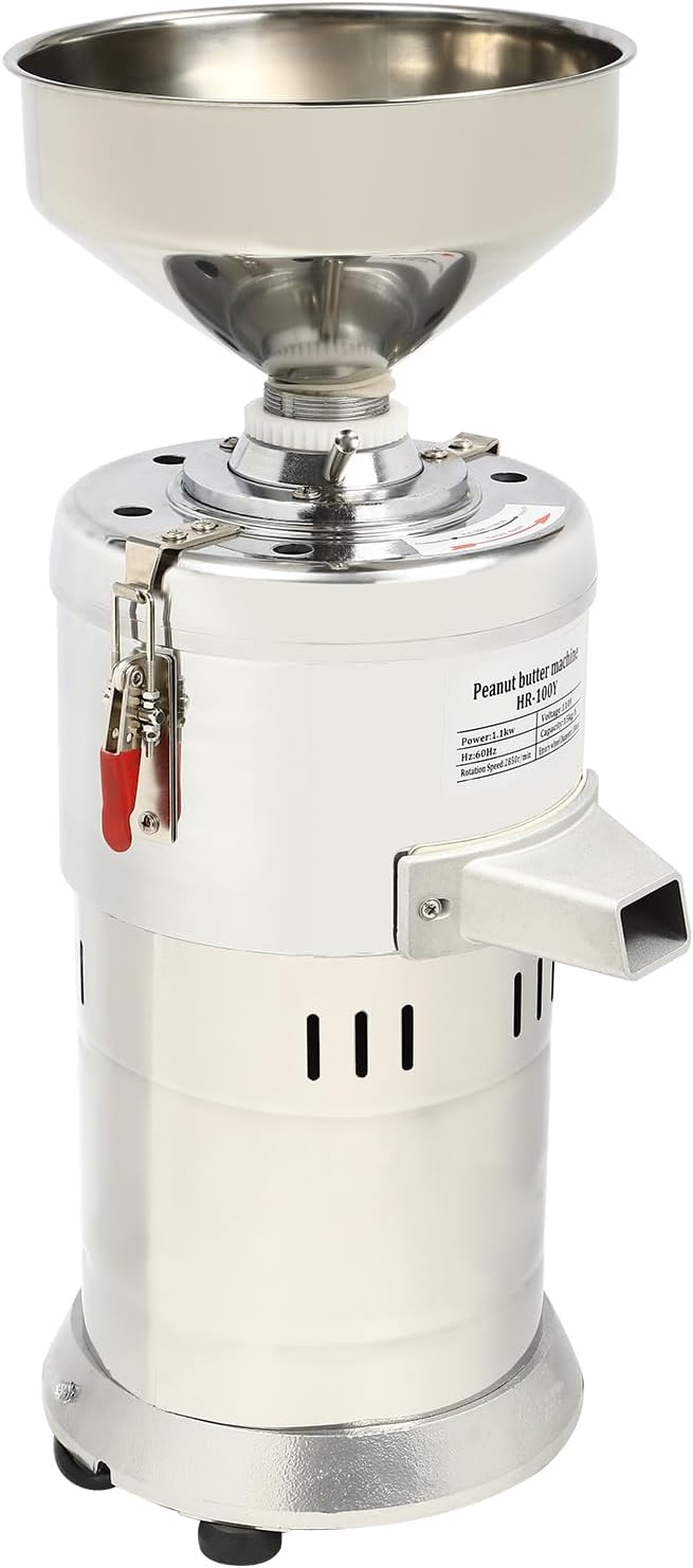 Peanut Butter Maker Machine 110V 33lb/h 1100W Nut Butter Machine Electric Grain Grinder Peanut Butter Maker Sesame Sauce Grinder Home/Commercial for Groundnut, Almond, Cashew Nut and Sesame