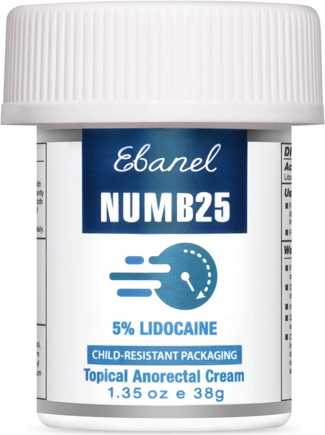 Ebanel 5% Lidocaine Numbing Cream, Pain Relief Burn Itch Numb Cream, Maximum Strength Numb25 Topical Anesthetic with Allantoin, Vitamin E for Local and Anorectal Uses, Hemorrhoid Treatment, 1.35 Oz
