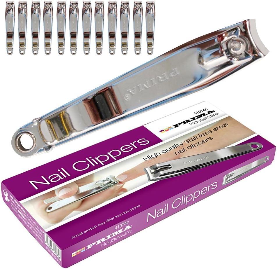 Pack of 12 Stainless Steel Nail Clippers - Suitable for Both Hands & Feet | Precise Cutter, Trimmer, Clipper | Strong Quality Manicure Set, Durable & Long Lasting
