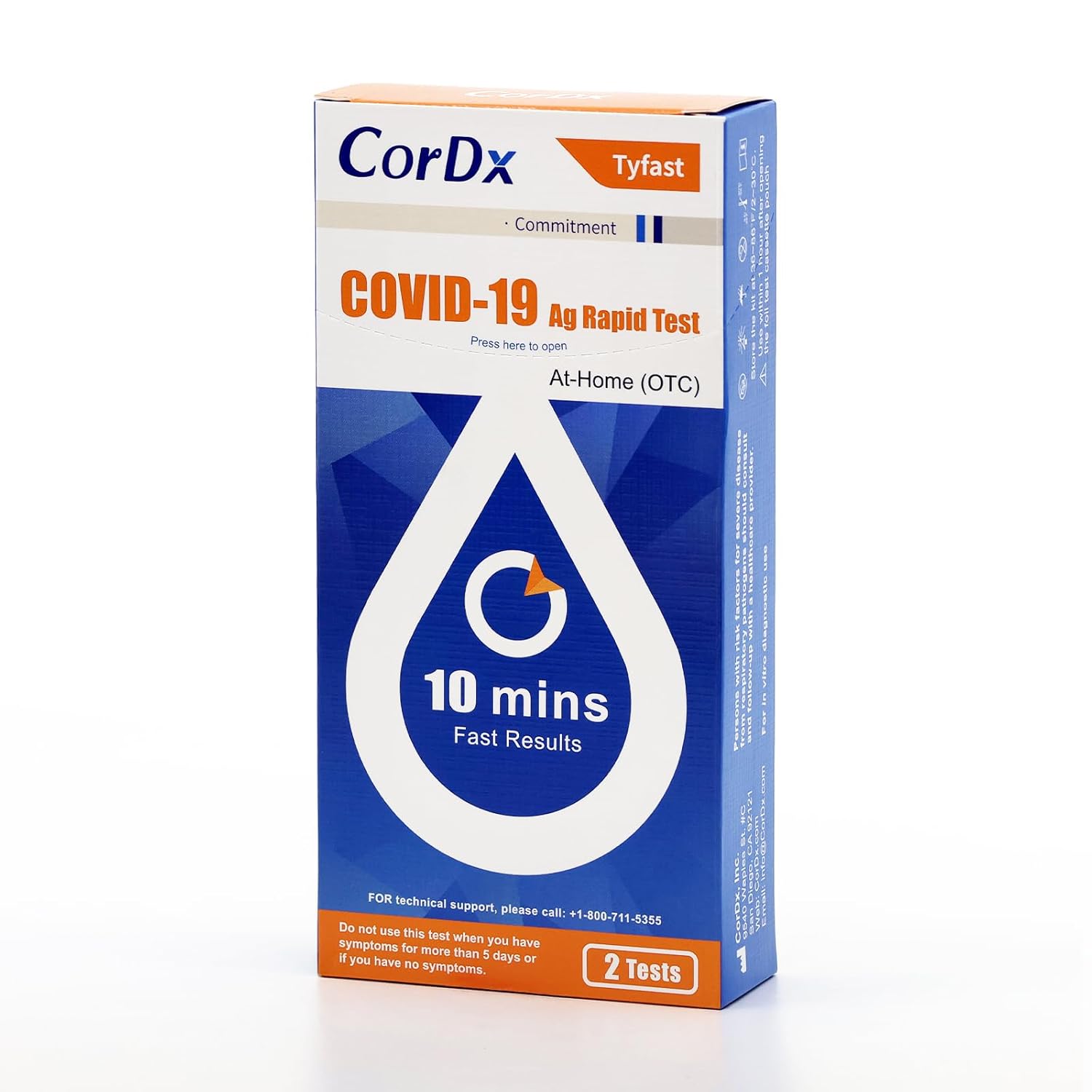 CorDx TyFast at Home COVID 19 Antigen Rapid Test Kit, Easy, Accurate, Fast Results in 10 Minutes. (2-Pack)
