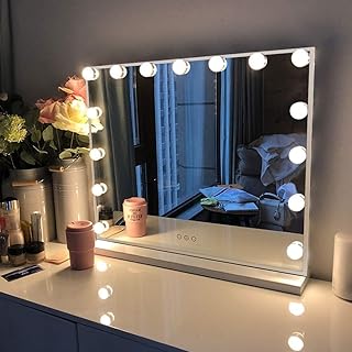 FENCHILIN Vanity Mirror with Lights, Hollywood Lighted Makeup Mirror with 15 Dimmable LED Bulbs for Dressing Room & Bedroom, Slim Metal Frame Design, White