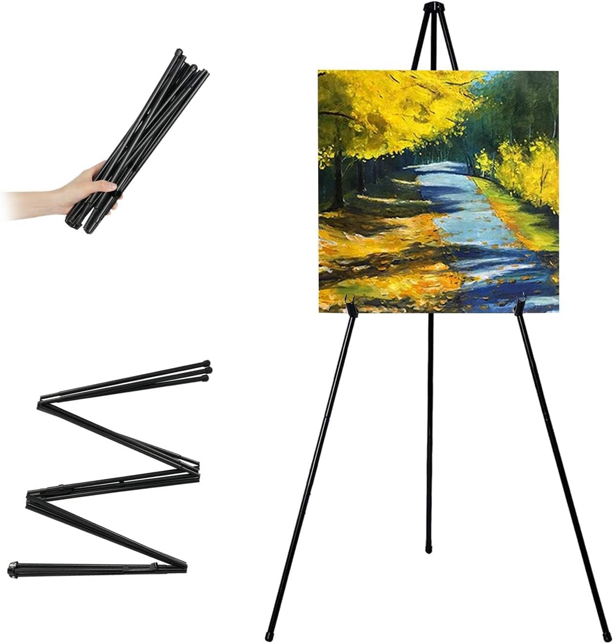 VAIIGO Display Easel Stand for Wedding Sign,Portable Metal Black Easels, Adjustable 168cm Easel Stand for Display, Folding Artist Easels Floor Collapsible Tripod for Sign, Painting, Poster(1Pack)