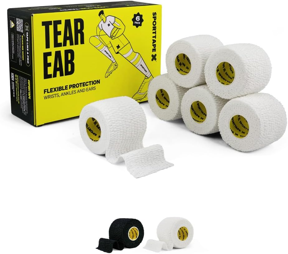 SPORTTAPE Tearable Elastic Adhesive Bandage, 6 Rolls - 5cm x 4.5m - White
