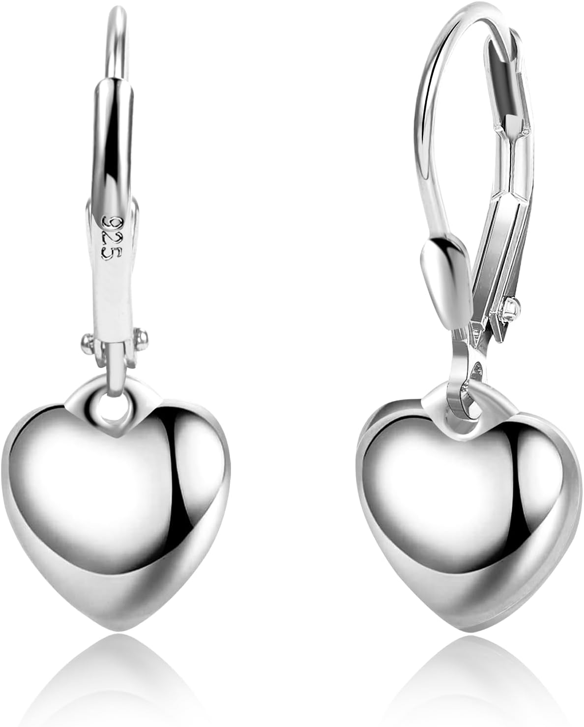 925 Sterling Silver Heart Dangle Earrings for Women Silver Dangle Leverback Earrings Hypoallergenic Love Heart Dangle Drop Earrings for Jewelry Gifts
