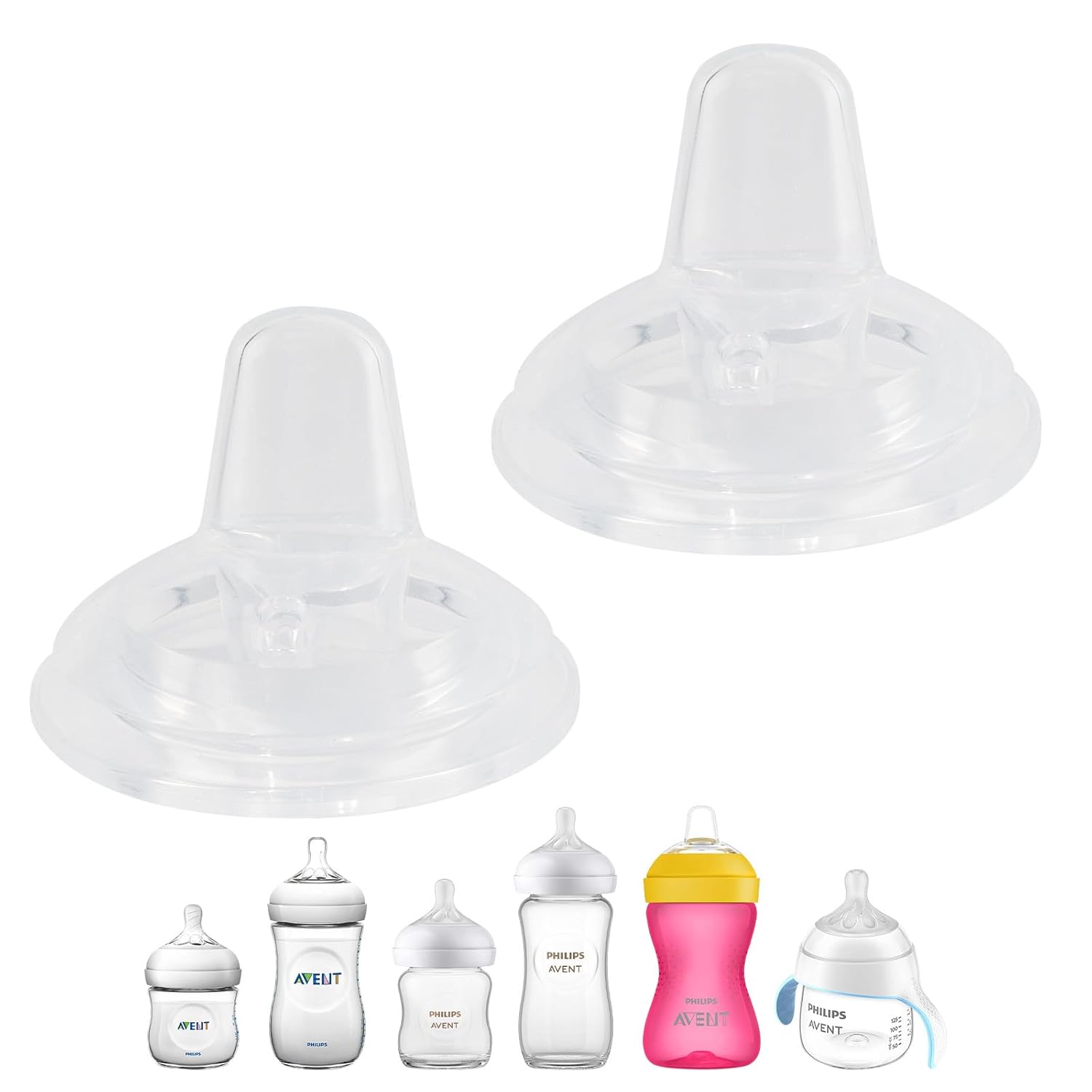 Sippy Cup Nipples for Philips Avent Natural Baby Bottles, My Grippy Spout Sippy Cup and Natural Trainer Sippy Cup, Soft 100% Silicone Sippy Spout Nipples, 6m+, 2 Count