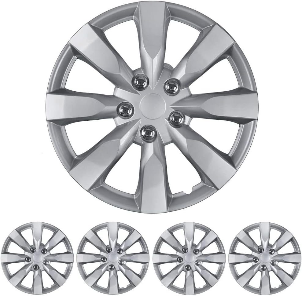 BDK (4-Pack) Premium 16" Wheel Rim Cover Hubcaps OEM Style Replacement Snap On Car Truck SUV Hub Cap - 16 Inch Set, Abs,Steel, Acrylonitrile Butadiene Styrene