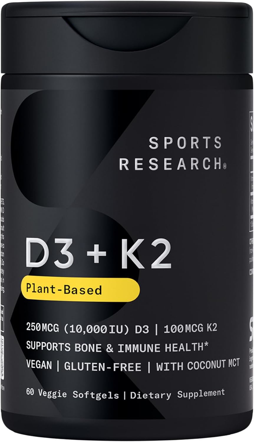 Sports Research® Vegan Vitamin D3 + K2 w/Coconut Oil, 60 Count Plantgels™