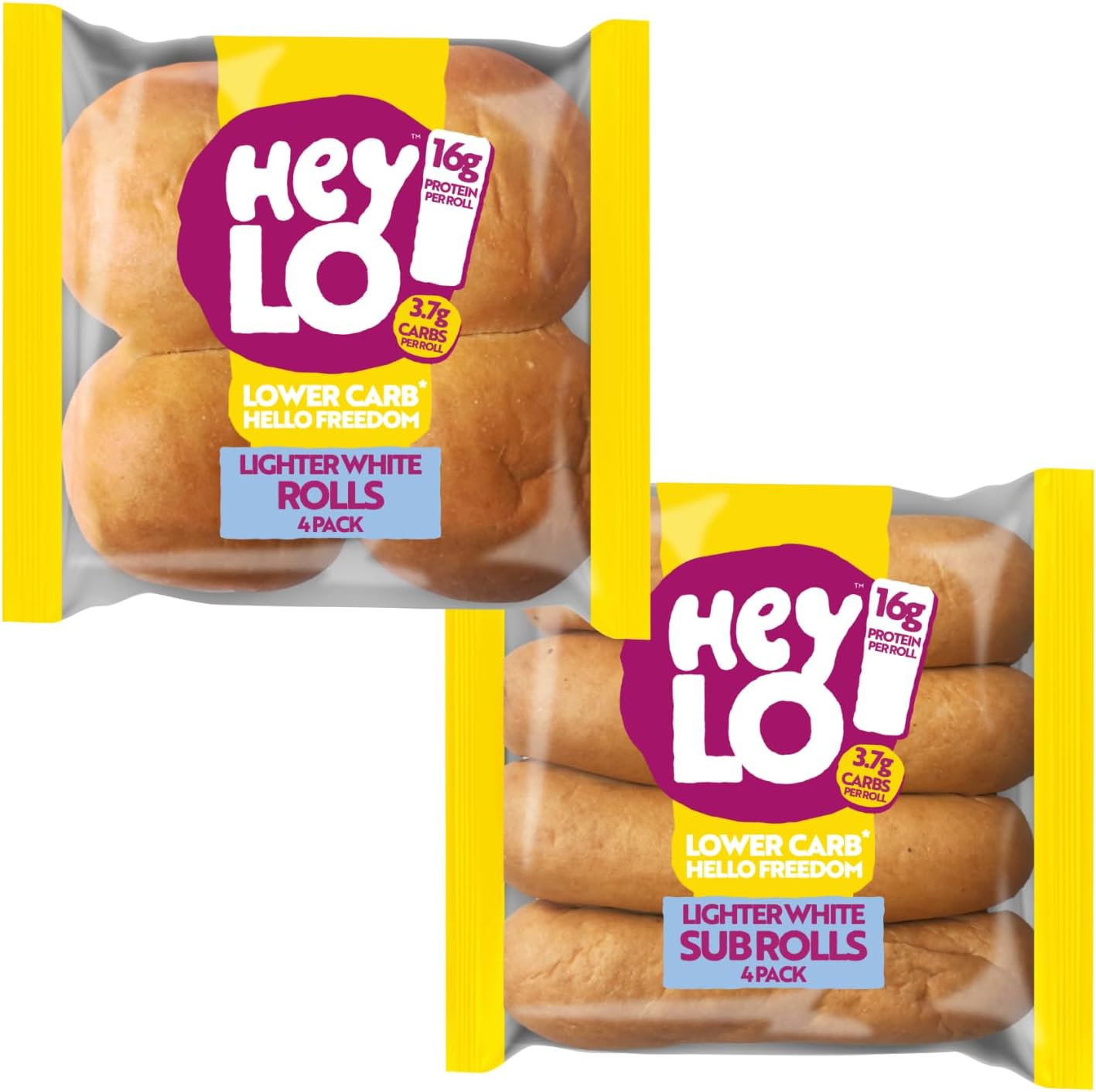 Heylo 1 x Low Carb Pack of White Keto bread Rolls - 1 x Pack of Keto Sub Rolls For Delicious Snacks - 3.7g Carbs Per Roll