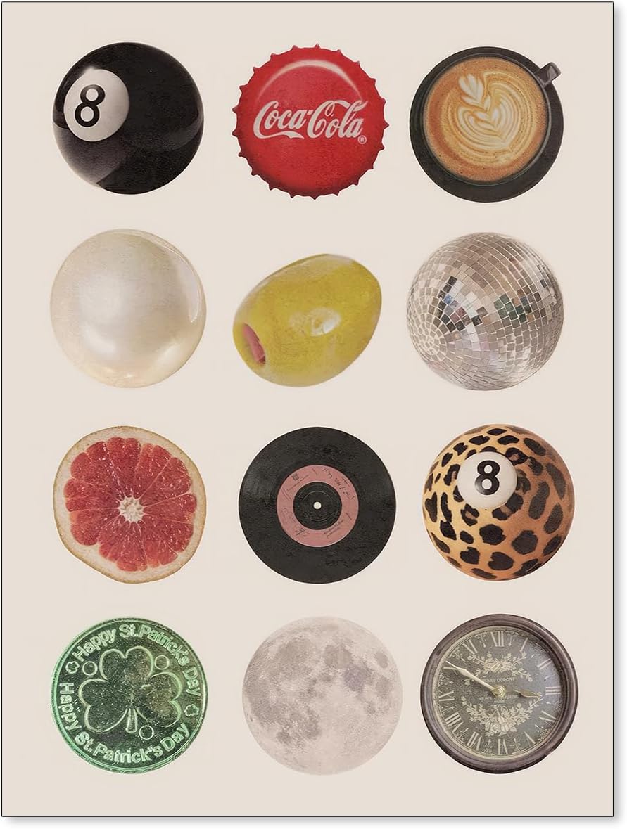jkahh Vintage Trendy Lucky 8 Ball Poster Funky Disco Ball Canvas Wall Art Retro Music Record Aesthetic Print Minimalism Preppy Painting for Dorm Bedroom Living Room Decor 12x16in Unframed