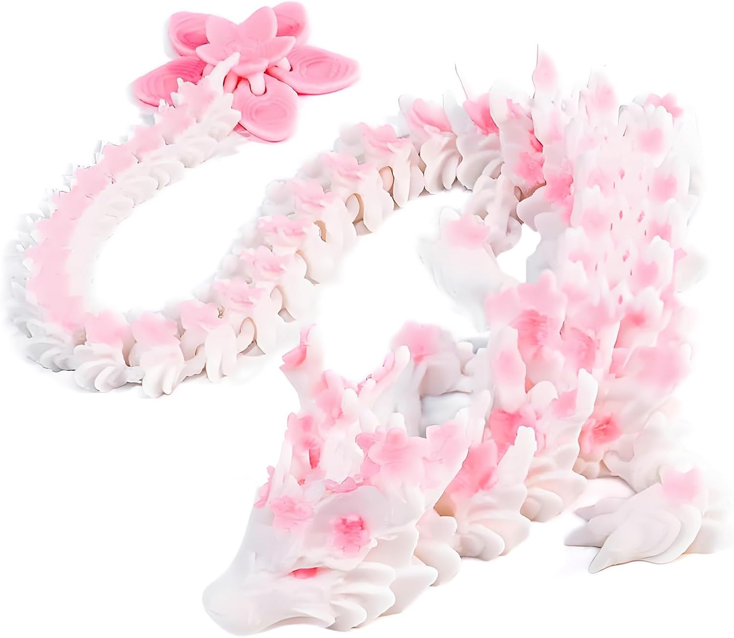 3D Printed Cherry Blossom Dragon Toy, Realistic Articulated Dragon Fidget Toy, Interesting Stress-Relieving Toys, Unique Desktop Decorations, Car Interiors and Collectible Gifts (Sakura-Pink)