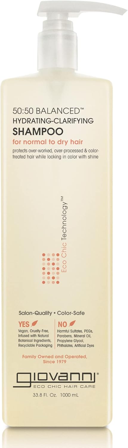 GIOVANNI 50:50 Balanced Hydrating Clarifying Shampoo, 33.8 oz. Leaves Hair pH Balanced & Clean, Ideal for Over-Processed, Stressed Hair, Can Use Daily, Sulfate & Paraben Free (Pack of 1)