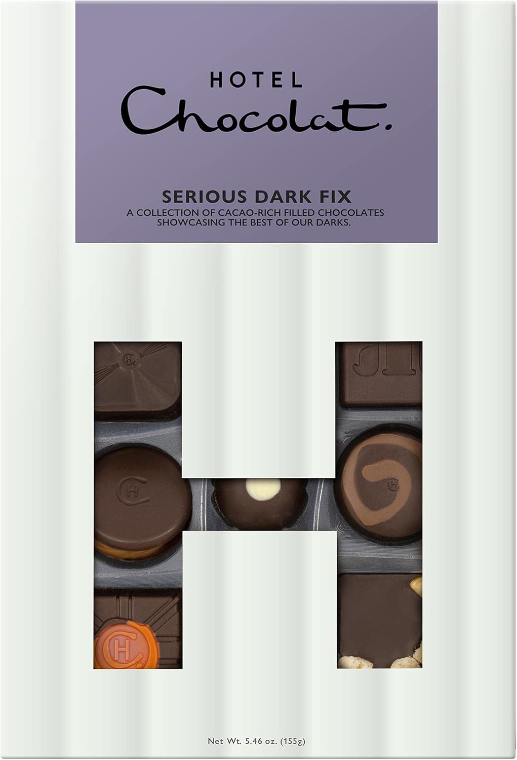 Hotel Chocolat Serious Dark Fix H-Box 155g - 14-Piece Dark Chocolate Box - Suitable for Vegetarians - Chocolate Gift for Birthday, Thank You, Congratulations, Anniversary