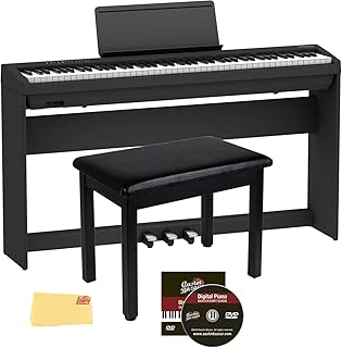 Roland FP-30X 88-Key Digital Piano - Black Bundle with Roland KSC-70 Stand, Roland KPD-70 Three Pedal Unit, Bench, Online Piano Lessons, Instructional DVD, and Austin Bazaar Polishing Cloth