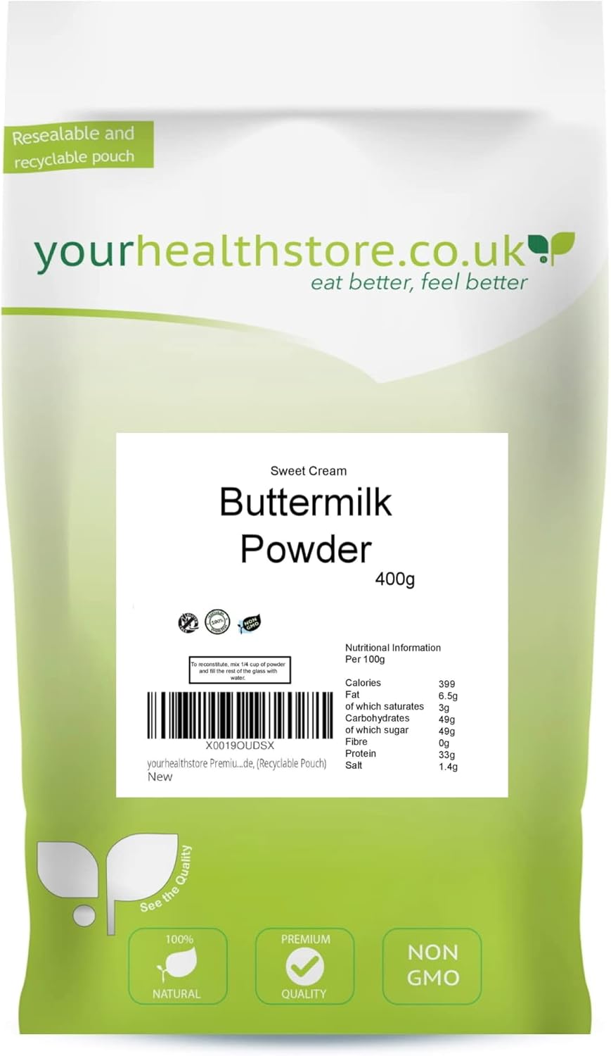 yourhealthstore Premium Buttermilk Powder (Sweet Cream), Gluten Free, No Additives, Vegetarian, Food Grade, (Recyclable Pouch) ,400 g (Pack of 1)