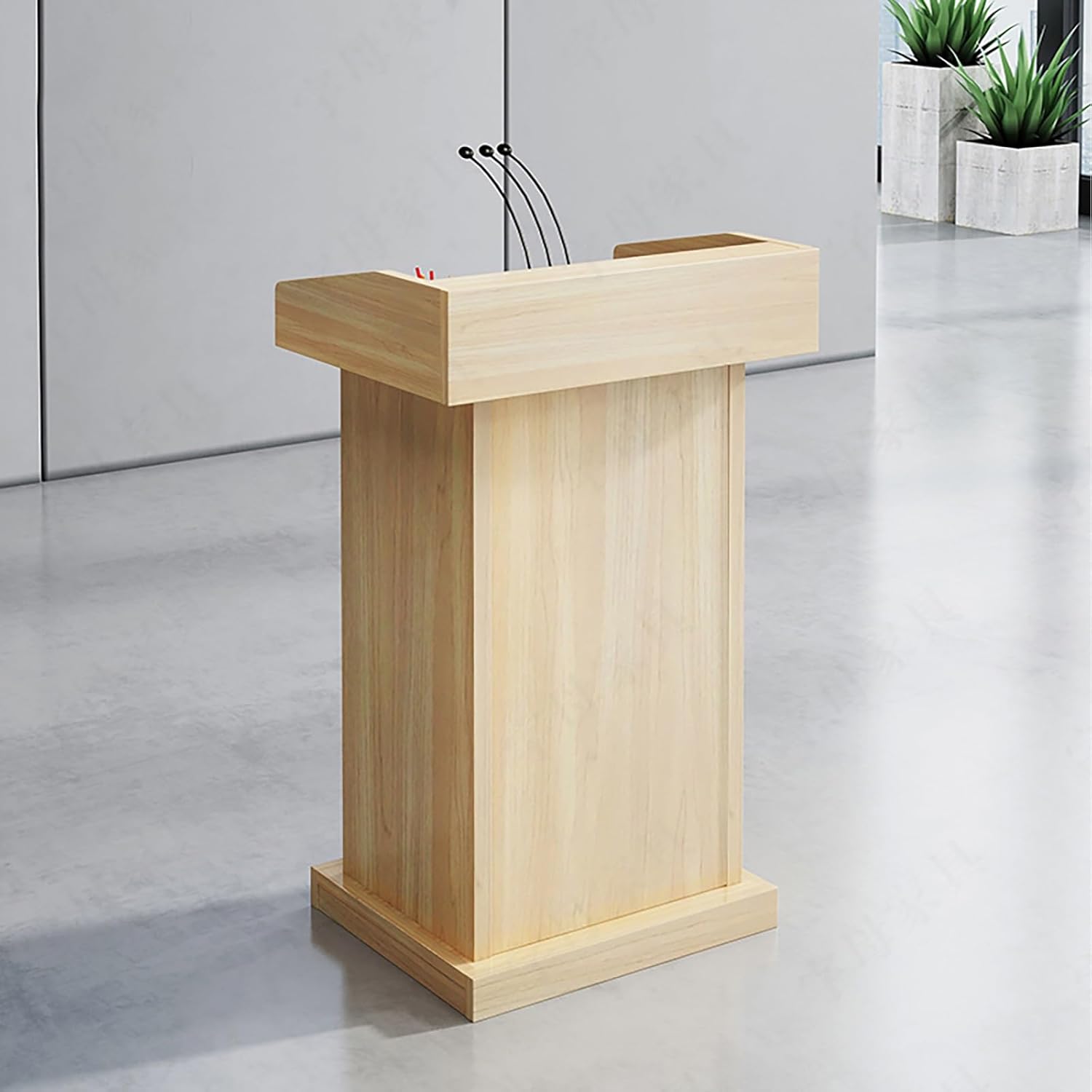 Wooden Podium with Large 2 Levels of Storage, Wood Lectern Stand with Reading Platform, with Heavy Base Reception Podium Desk Weddings, Churches, Speech, for Classroom Church(Yellow)
