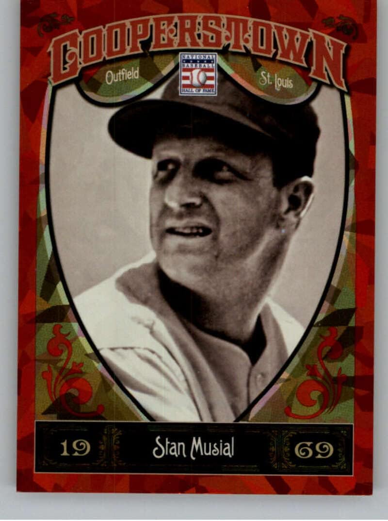 2013 Panini Cooperstown Red Crystal Shard Parallel #56 Stan Musial SER/399 St. Louis Cardinals Baseball Trading Card in Raw (NM or Better) Condition