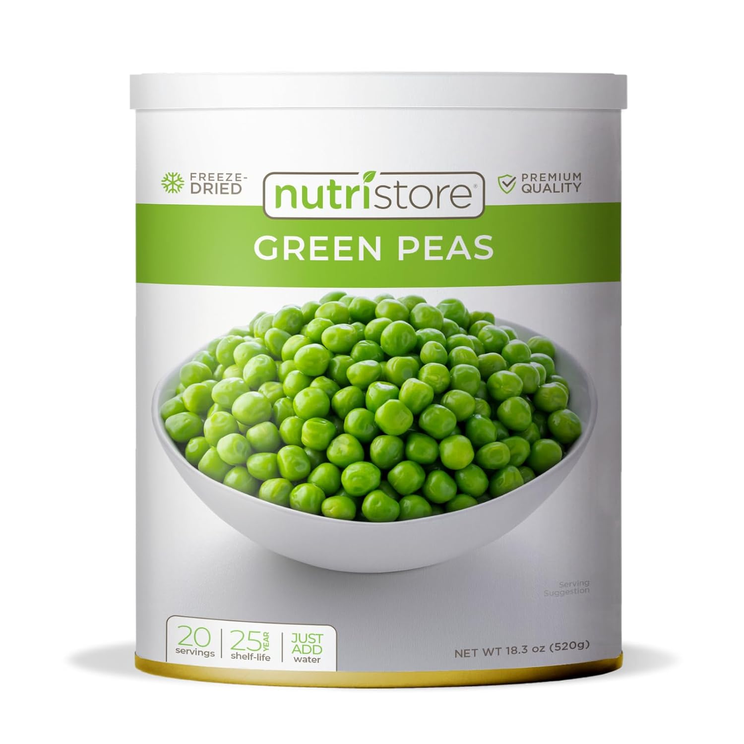 Nutristore Freeze-Dried Vegetables | Emergency Food Storage | 25-Year Shelf Life | Prepping Pantry Staple | Broccoli, Corn, Peas & More | Bulk Long-Term Survival Supply (1-Pack, Green Peas)