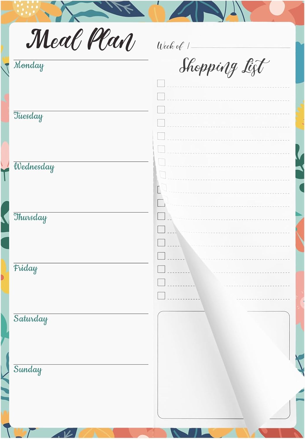 Magnetic Weekly Meal Planner and Shopping List Pad for Fridge, 60 Sheets Tear-Off Food Planner Undated Magnetic Notepad for Fridge-for Meal Planning Shopping, 1 Year of Use, 25 X 17.5 cm