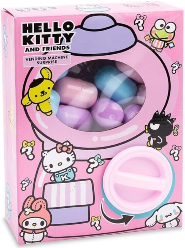 Quickdraw Hello Kitty Vending Machine Surprise Toy – Official Collectible Set with 10 Pastel Capsule Eggs & Character Pencil Toppers – Interactive Stationery Gift for Kids & Collectors