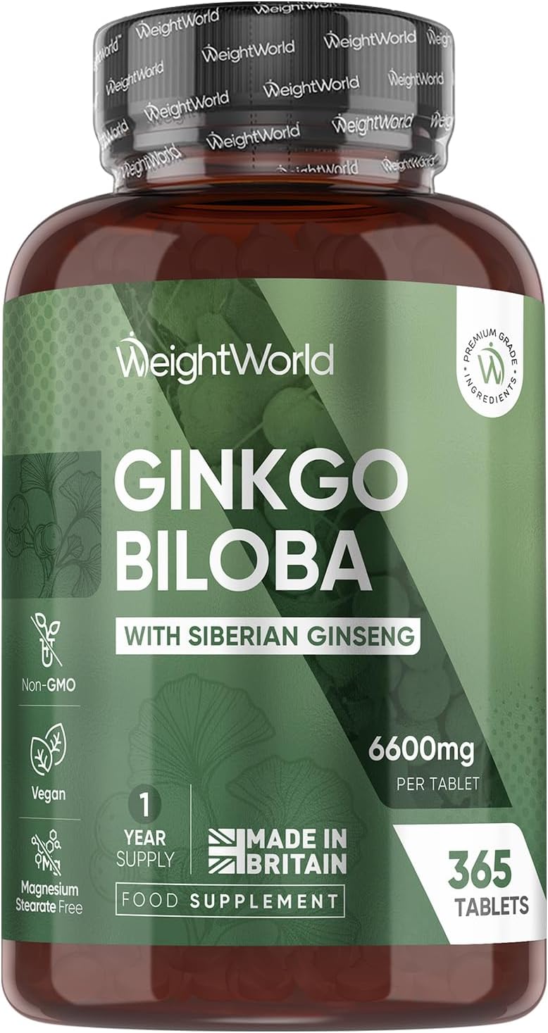 Ginkgo Biloba and Ginseng 6600mg - 365 Tablets - 1 Year Supply