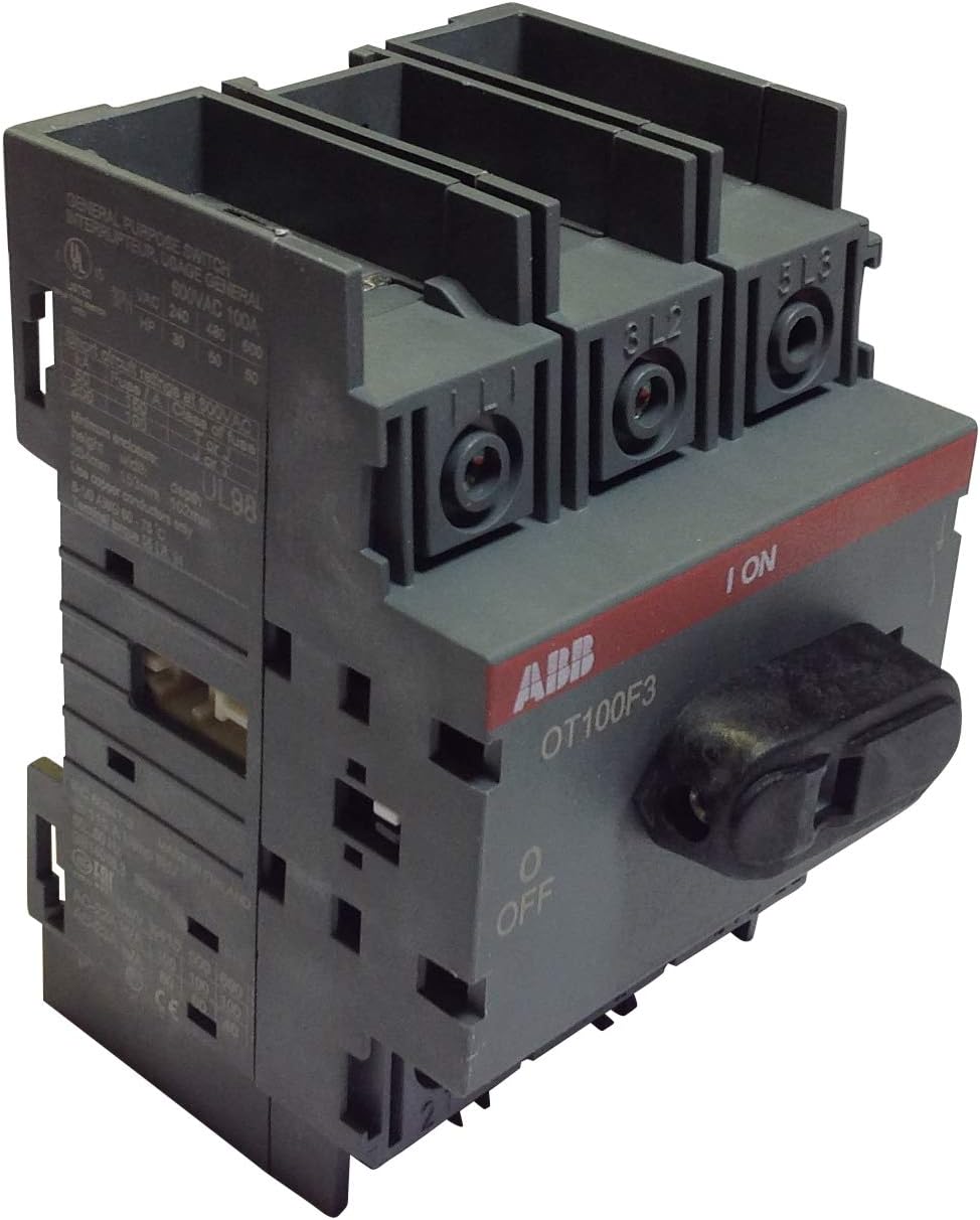 ABB OT100F3 Non-Fused Disconnect, 100 Amp, 3-Pole, Black, Manual On-off, Rotary Actuator