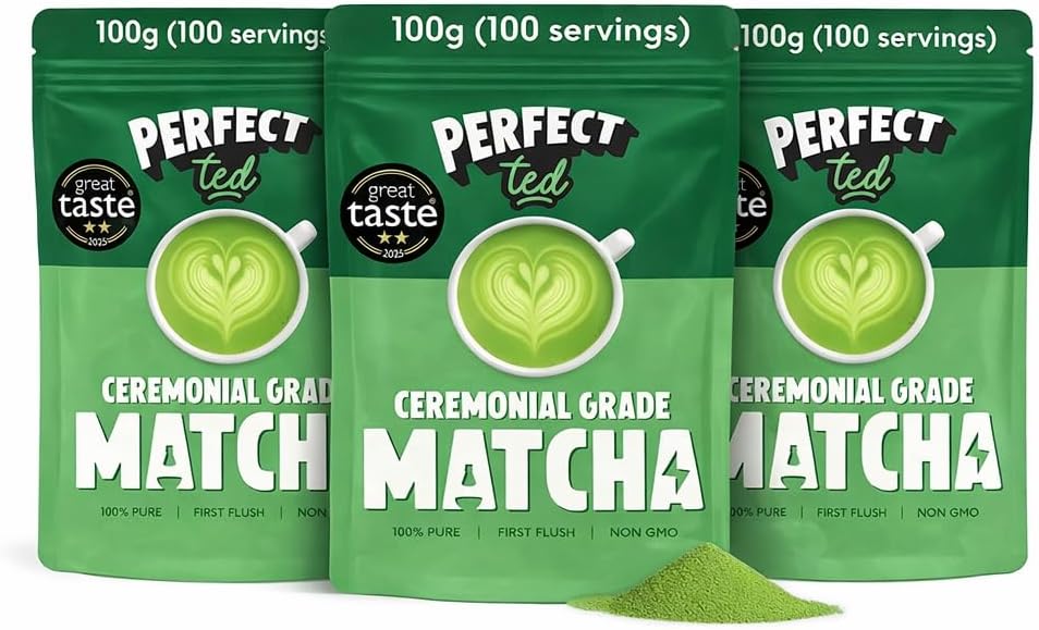 PerfectTed Original Matcha Powder, Ceremonial Grade Japanese, 3x100g (300 Servings), Premium Stone-Ground Green Tea, Perfect for Lattes | with L-Theanine | Antioxidants | Vegan | Gluten-Free
