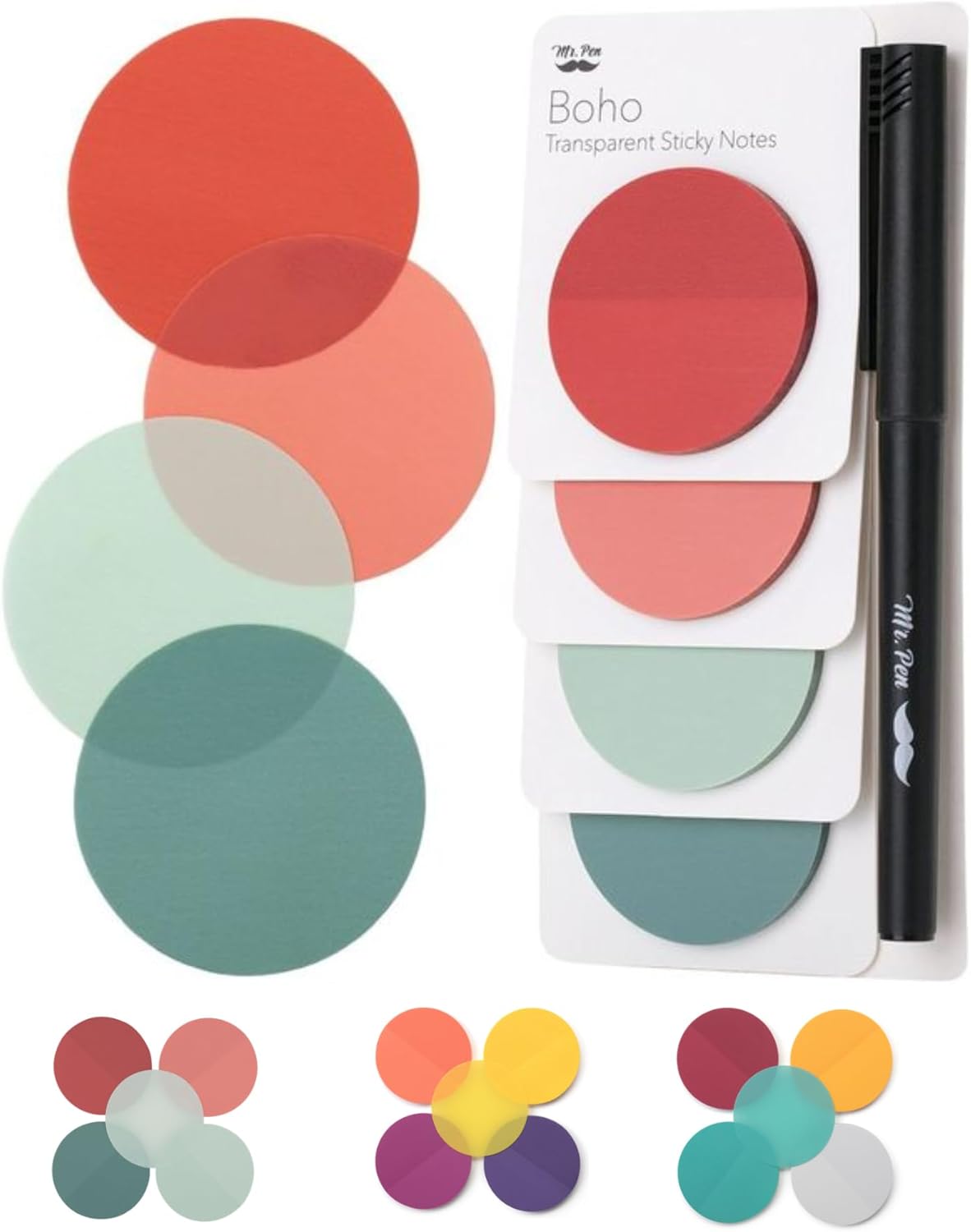 Mr. Pen- Transparent Sticky Notes, 200 Pcs, Vintage Colors, Round Translucent Sticky Notes