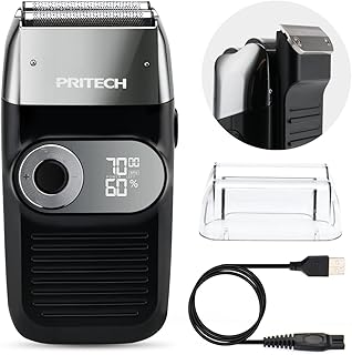 PRITECH Foil and Bald Shavers 2 in 1 Electric Shaver for Men Foil Blade and PopupTrimmer with Rechargeable 3 Adjustable Speeds Men's Beard Shaver (Black Silver)
