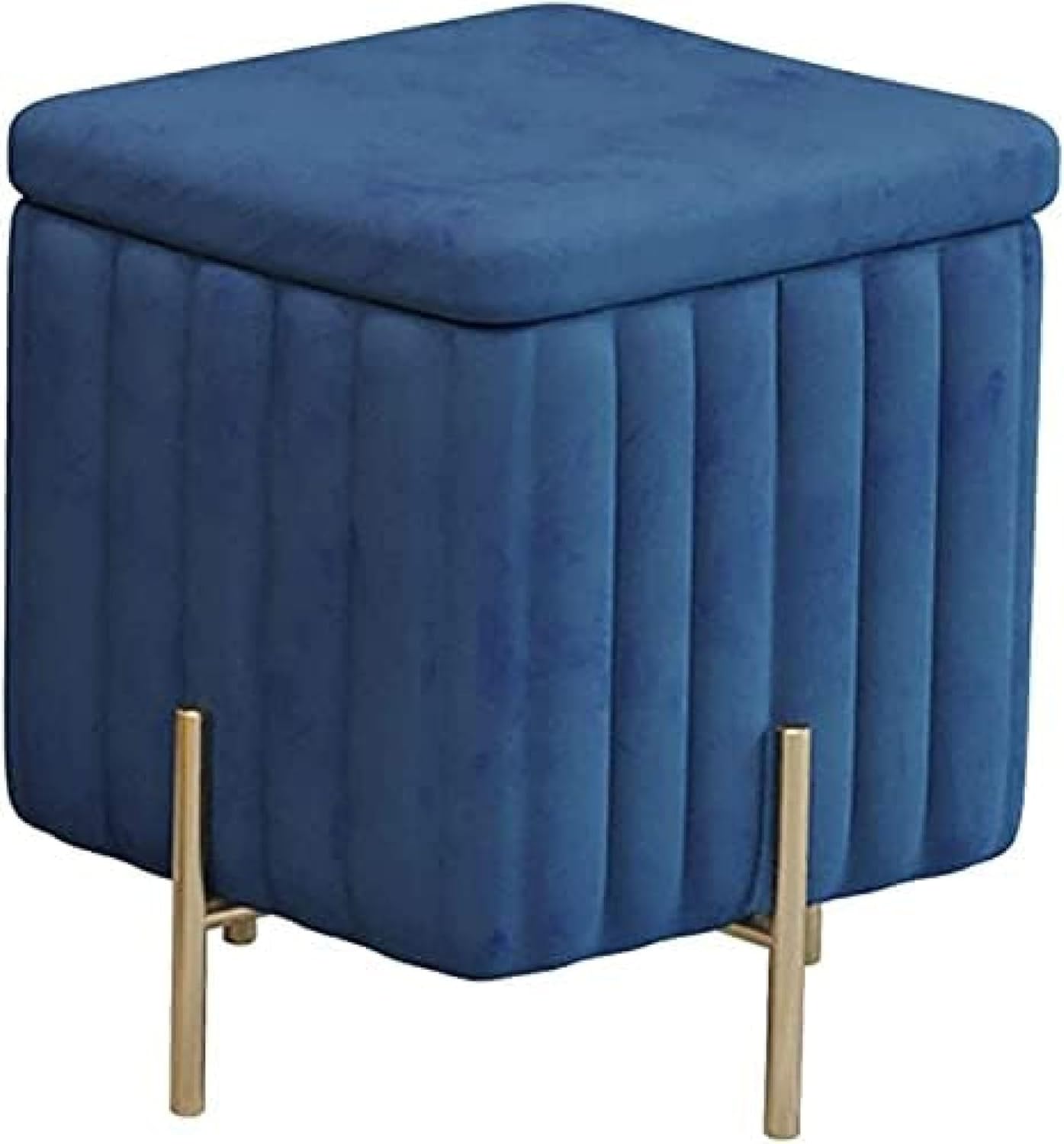 Storage Stool Beautify Green Velvet Footstool Pouffe Storage Stool Ottoman Cube Footrest Square Chest With Gold Legs For Bedroom, Dressing Table,Royal Bluem,45x45x42cm,Pleasant63