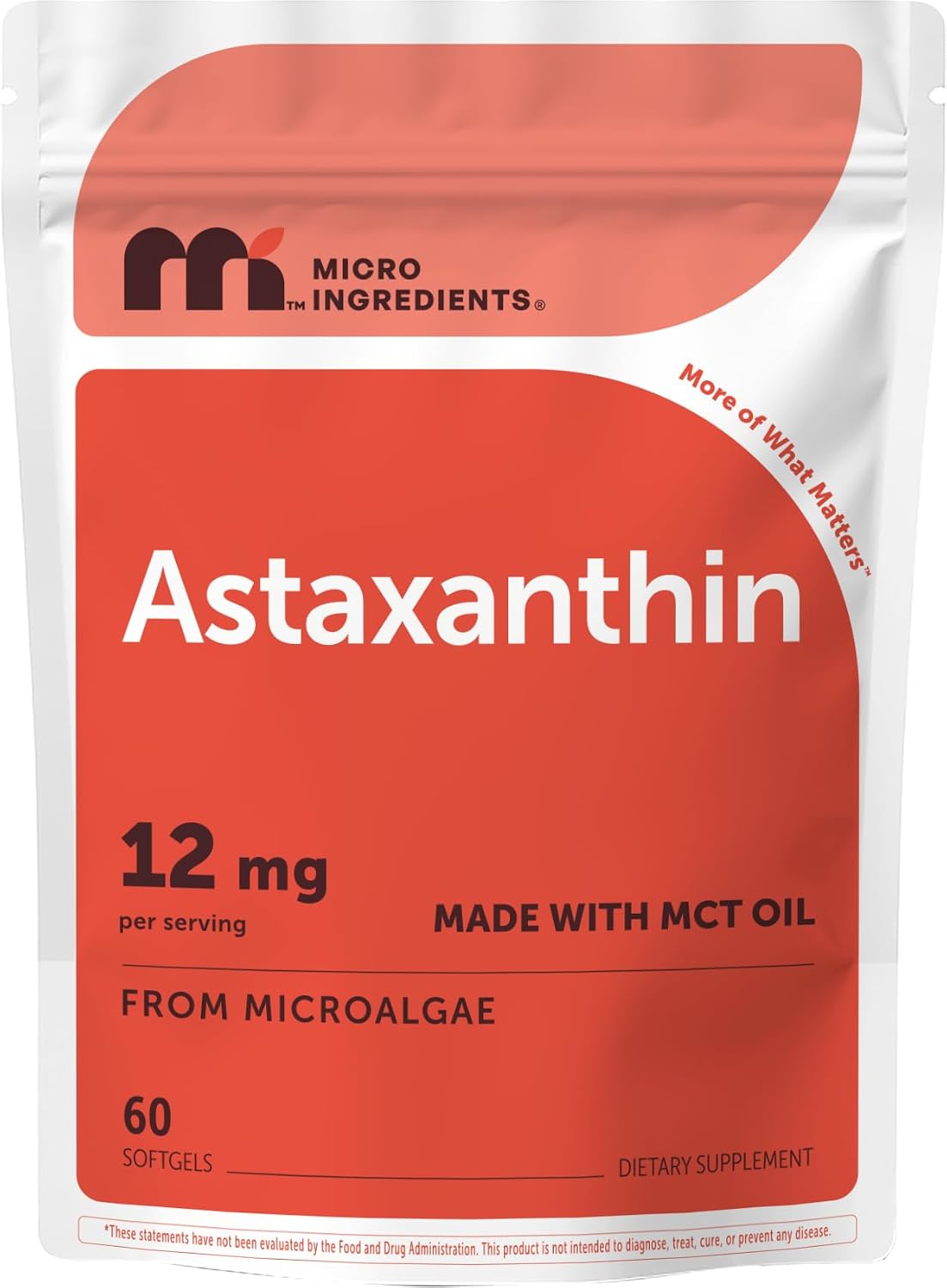Micro Ingredients Astaxanthin 12mg Per Serving with MCT Oil, 60 Softgels
