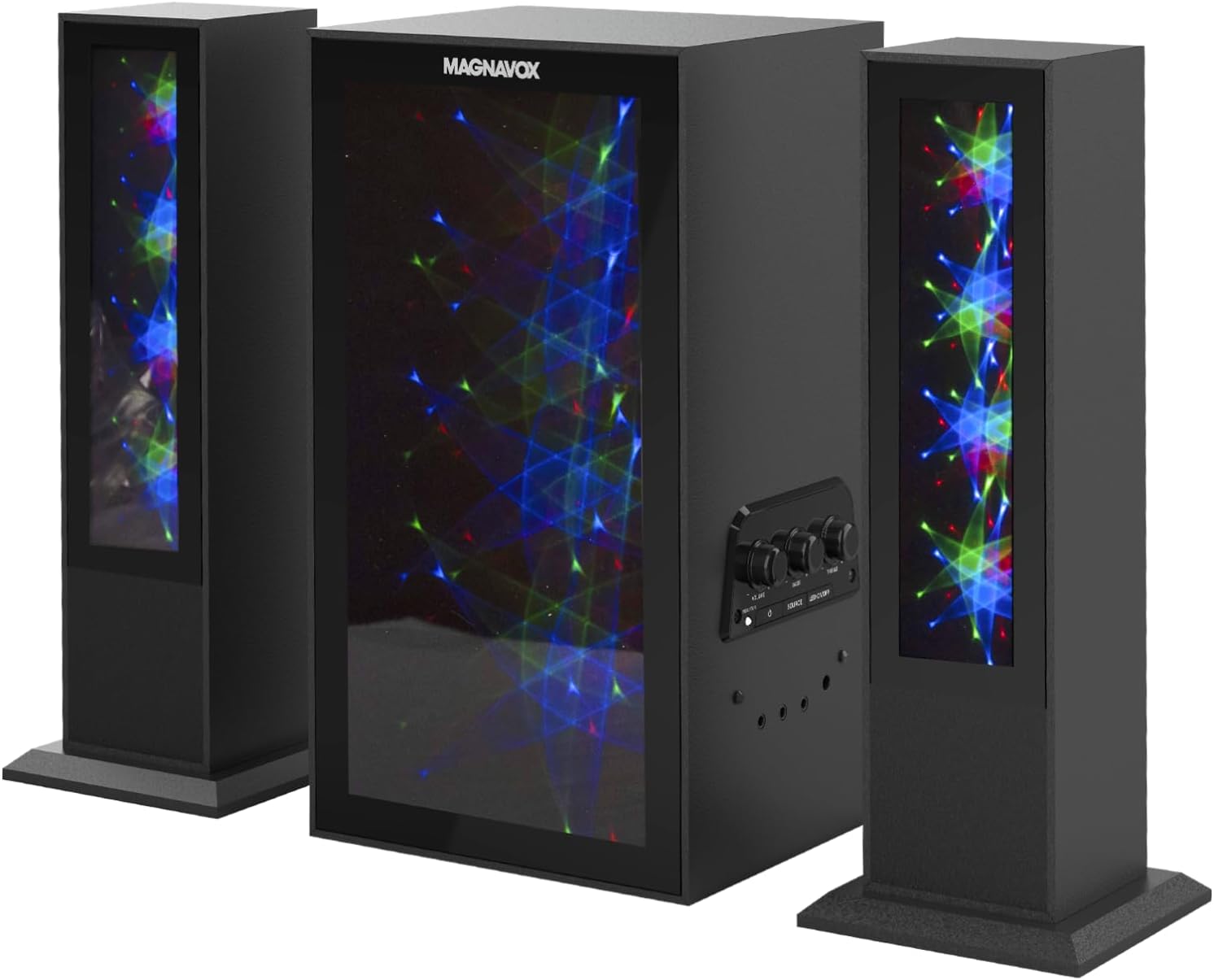 Magnavox MHT990 2.1 Home Entertainment System with Bluetooth Wireless Technology and Color Changing Lights in Black | AUX Port | Subwoofer with 2 Speakers | Pulsing Lights |