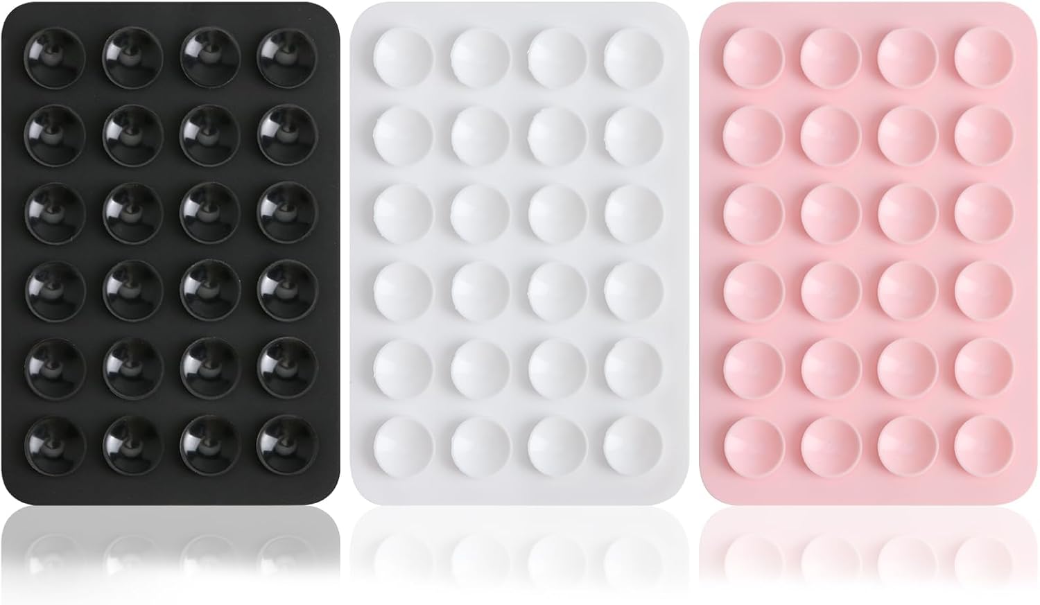 Qkhcable 3 Pack Silicone Suction Phone Case Mount, Mobile Pad, Multipurpose Sticky Grip Phone Holder for Wall, for Shower Mirror Car (White,Black,Pink)