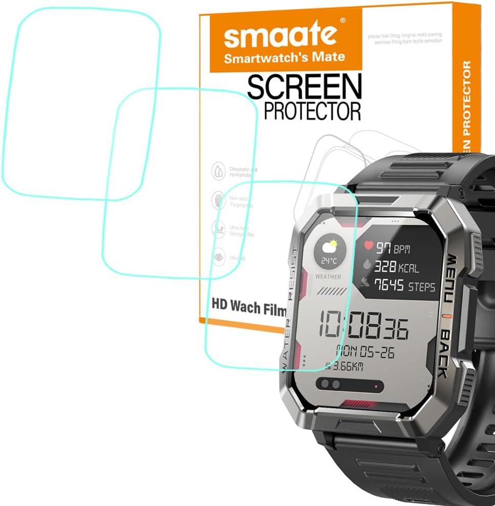 Compatible with IOWODO, Blackview W60 2.01” Smart Watch, Tempered Glass Screen Protector for W60, 3 Pieces, 9H